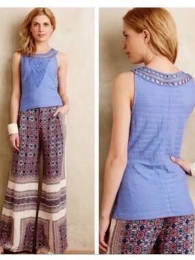 Anthropologie Postcard Periwinkle French Blue Crochet Tank